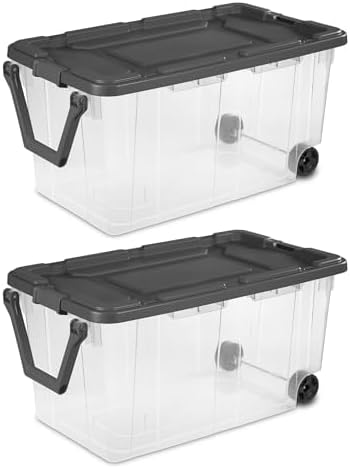 (2 PCS) 160 Quart Wheeled Storage Bins with Latching Lids, Extra Large Clear Plastic Containers with Pull Handles for Clothes, Toys, and Seasonal Organization