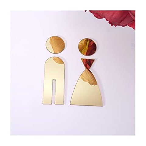 LHLHY Safe toilet sign 3D Acrylic Mirror Wooden Wedding Party Decoration Toilet Door Sign Bathroom WC Modern Style Wall Sticker Home Decor Cover