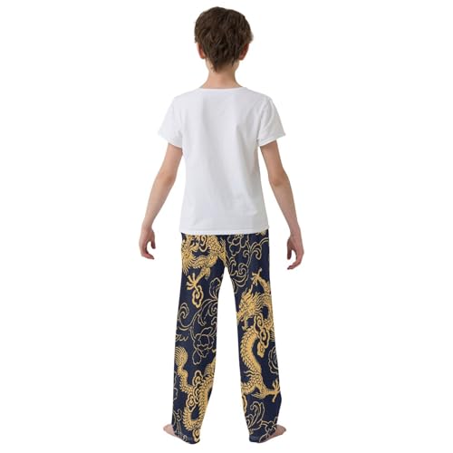Golden Dragon Boys Long Pants Soft Trousers Elastic Waist Kids Lounge Bottoms with Pockets S-XL3