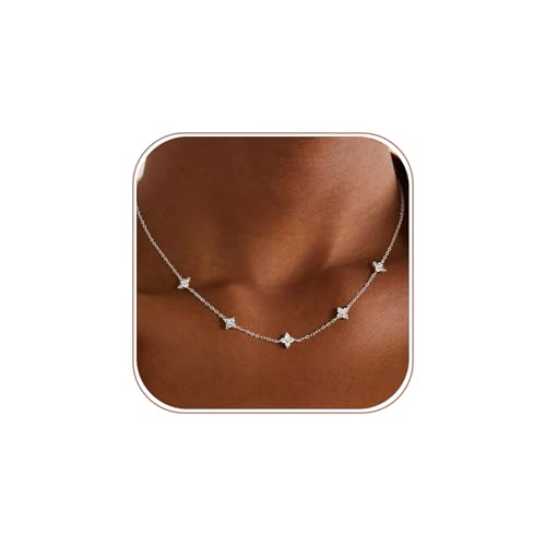 Tasiso Dainty Silver Necklaces for Women Cute Station Choker Simulated Diamond Necklace Trendy Non Tarnish Simple Layering CZ Necklace Trendy Jewelry Gifts
