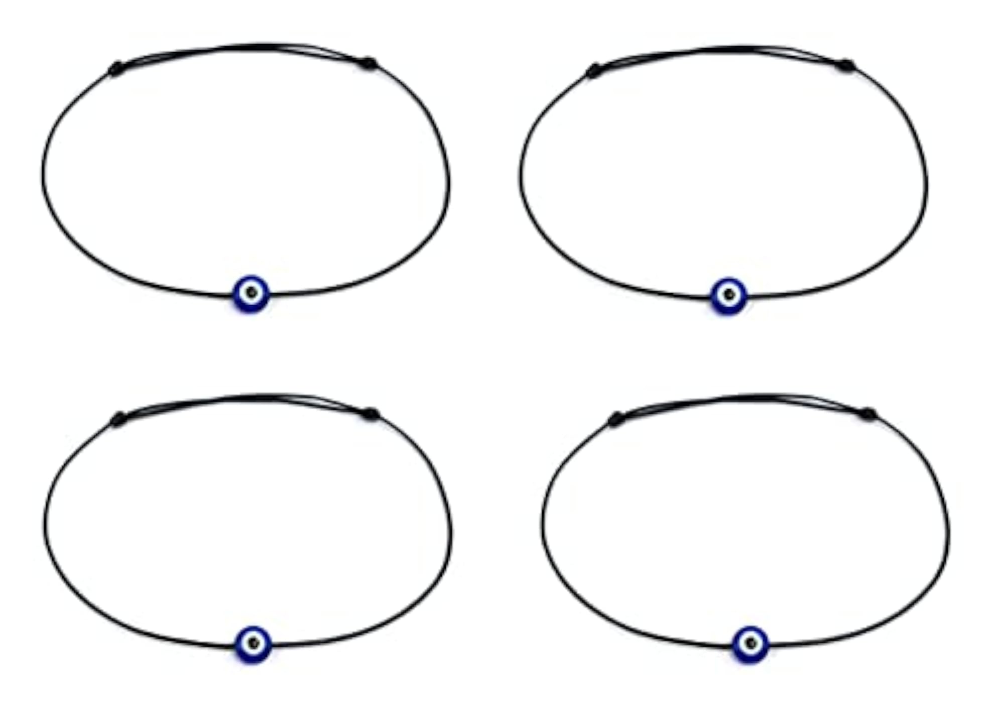 Set of 4 Black Evil Eye Bead Cotton Thread Anklets