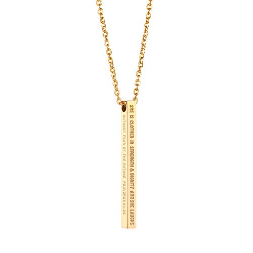 Joycuff Religious Necklaces for Women She is Clothed with Strength and Dignity