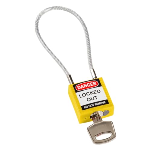 Cadenas de Sécurité Compact à Câble, 32mm x 16mm x 200mm, Jaune