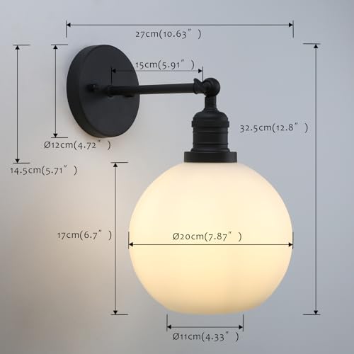 Image of Pathson Modern Wall Sconce Lighting with 7.9 inch Milk White Round Globe, Frosted Glass Hardwired Vintage Vanity Light Fixture for Living Room Bedroom Bathroom