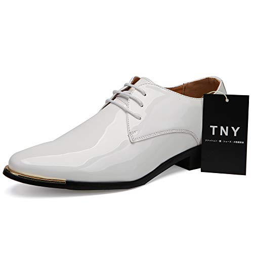 [TNY] 革靴 ビジネスシューズ カジュアルシューズ ウォーキング メンズ 本革 防水 鏡面 ホワイト/白 [並行輸入品]