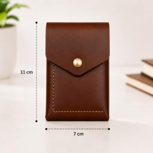 Image of Genuine Leather Vertical Slim Wallet for Men | Pull-String Quick Card Access | RFID Blocking Minimalist Wallet | Compact Front Pocket Wallet with Button Lock (Brown Wallet)