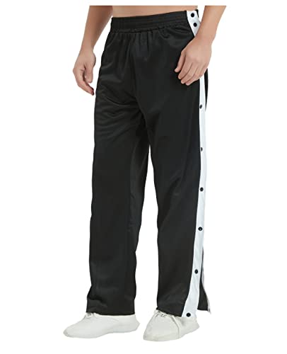 Thwei Mens Tear Away Basketball Pants Casual High Split Snap Button Sweatpants Black L #TOP2