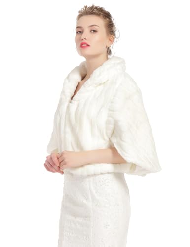 Faux Fur Shawl Wrap for Wedding Bolero Winter Cape Coat Cardigan with Dolman Sleeve2