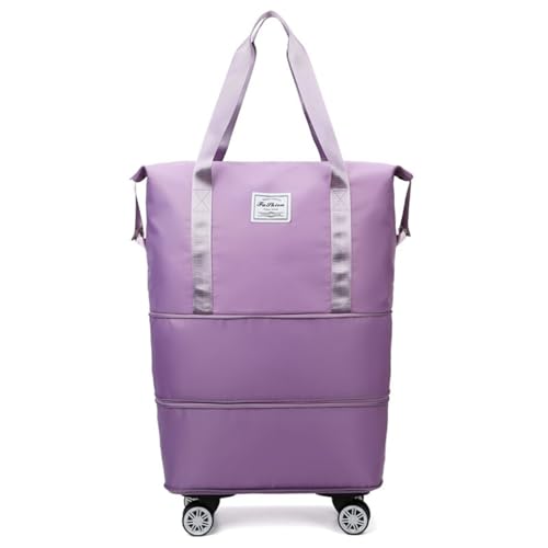 Foldable Duffle Travel Bag with Wheels, Expandable Rolling Duffle Suitcase, Detachable Rolling Luggage Wheels, Carry-on Large Duffel Bag, Suit Gym, Camping or Business Trip (Purple)