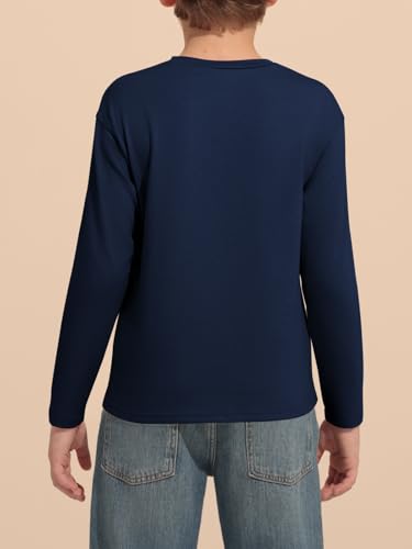 Haloumoning Kids Boys Casual T Shirts Long Sleeve Crewneck Loose Fit Tops Basic Tees 5-14 Years3