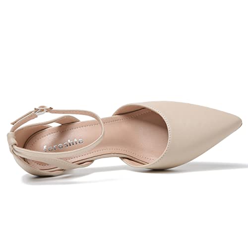 fereshte Women's Closed Pointed Toe Heels Ankle Strap Hollow Out D'Orsay Kitten Heel Dressy Pumps4