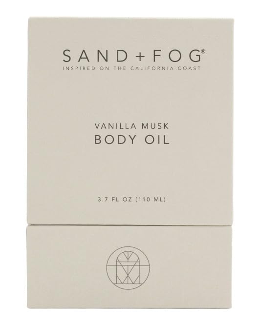 Sand + Fog Vanilla Musk Body Oil Dropper Glass Bottle, Nourishing, Glowing and Firming Formula, 3.7 Fl Oz