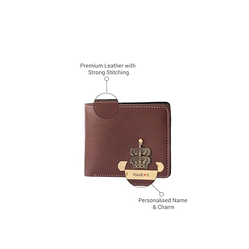 Image of Personalized Name & Charm Leather Wallet for Men |Customized Valentine Propose Day Gifts for Men Boy Teens Boyfriend Husband Father Friend Family Office Lover Couples (Brown)