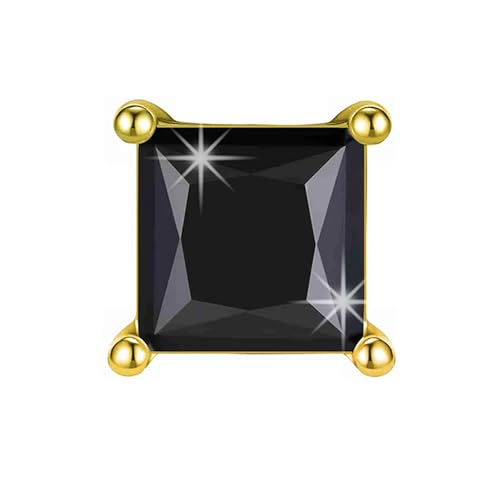 Image of SIVYAA Men's Single White /Black Square Solitaire Diamond Stud Earrings | Pure 925 Sterling Silver | Princess Cut Swiss Cubic Zirconia Ear Tops | Gift Item for Men and Boys | 6 Month Warranty