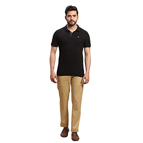 Image of Parx Men Low Rise Tapered Fit Solid Pattern Cotton Spandex Blend Flat Front Casual Trouser