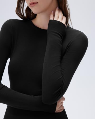 SUUKSESS Cloud Cashmere Women Crew Neck Fitted Long Sleeve Shirt Basic Knit Tops4