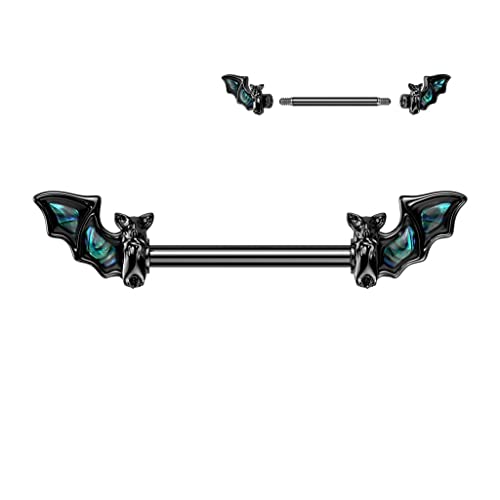 Body Accentz Nipple Rings Black Pvd Over 316L Surgical Steel Nipple Barbell Abalone Bat Wing On Each End #TOP14