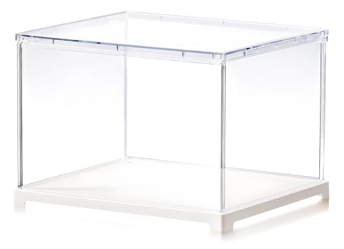Image of Rolife Acrylic Display Case Dust Cover for Collectibles, Dustproof Protection Showcase with White Base with Door for Mini Dollhouse, 3D Puzzles (8.8''x7.6''x6'')