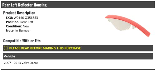 Marketplace Auto Parts Rear Left Driver Side Reflector Lens Housing - In Bumper - Compatible with 2007-2013 Volvo XC90