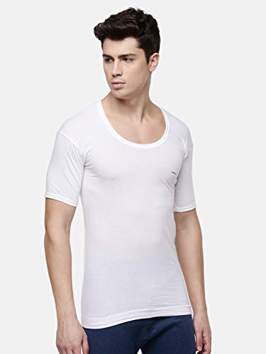 Image of Dollar Lehar Men Combed Cotton Round Neck with Sleeve Vest -White