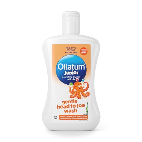 Oilatum Junior Gentle Head-to-Toe Wash, Dry & Eczema-Prone Skin, Gently Cleanses Hair, Scalp & Body, Suitable from Birth, Everyday Use, Fragrance & Soap Free, Dermatologically Tested, 1 x 300ml