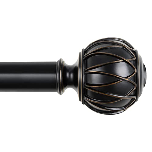 USFOOK 1 Zoll Gardinenstangen 36 bis 72 Zoll (0,9-1,8 m) Fenstervorhangstange, Teleskop-Einzelvorhangstangen mit Blütenblattförmigen Endstücken, Schwarz Cover