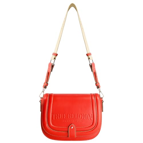 True Religion Saddle Bag, Women's Bombe Logo Shoulder Purse Handbag, Red