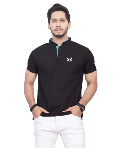 Image of BAGHADBILLO Men's and Boy's Polyster T-Shirt with Mandarin Collared Neck Half Sleeves Closuer Button and Regular Fit | Polo t Shirt for Man