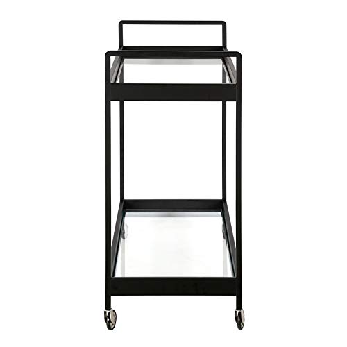 Image of Henn&Hart 33 inch 2-Tier Portable Industrial Bar Cart, Serving Cart, Black