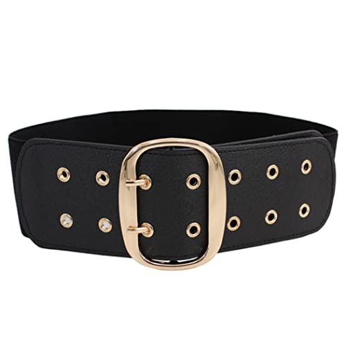 Leather Waist Belts Women Wide Retro Chunky Buckle Elastic Belts for Jeans Dress Women Jeans Belt
