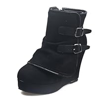 Klarmar Donna Zeppa Stivali Donna Suede Ankle Stivaletti Casuale Plateau Stivali Corti Chukka Stivaletti Retrò Nero Numero 39 EU/40