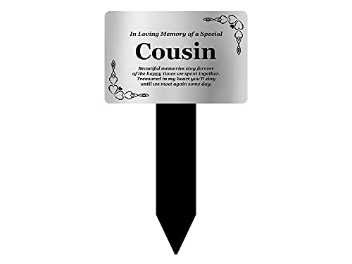 Plaque commémorative cousin tuteur argenté avec poème souvenir
