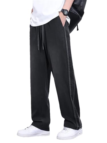 Men Clothing Summer Thin Soft Fabric Jeans Loose Wide Leg Pants Elastic Waist Casual Trousers