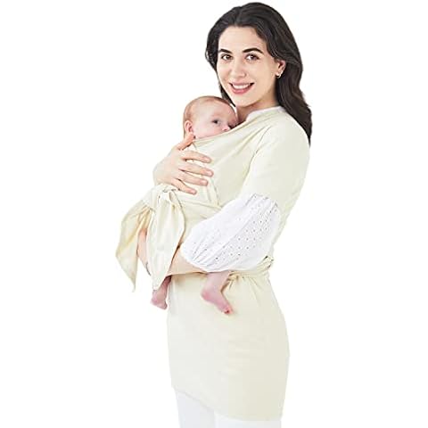 ROROANCO Bassinet T-Shirt Baby Wrap Carrier, M-Position for Hip Joint, Bump, 3in1 Design Baby Carrier for Newborn Babies to 20 lbs Toddlers (Beige-Medium) Cover