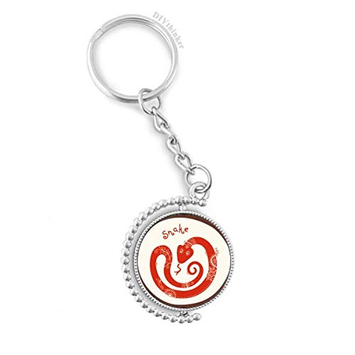 Porte-clé année du Serpent zodiaque chinois rouge rotatif 3 cm