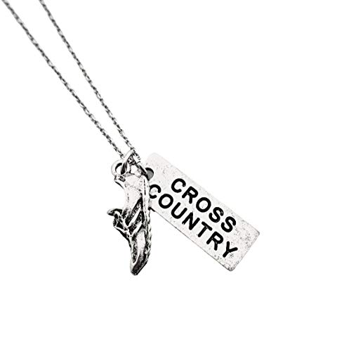 Pewter Cross Country Dog Tag Style Necklace - Pewter Running Shoe Charm with Pewter Cross Country Pendant on 18 inch Stainless Steel Chain
