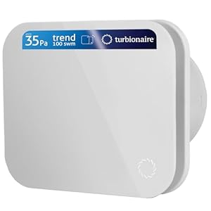 Turbionaire TREND 100 SWM Afzuigkap, Afzuiging, Ventilatie voor Badkamer, Keuken, Wand/Plafond, Frontpaneel Wit Opaak, Diameter 100mm, 35Pa, Terugslagklep, Stil 33dB, IPX4