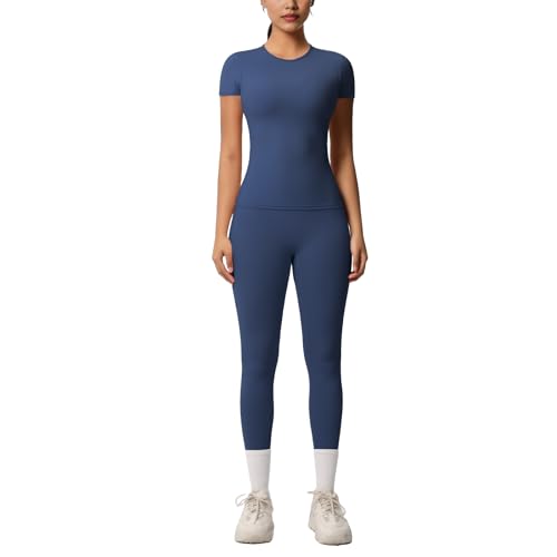 Women’s 2 Piece Workout Set – Short Sleeve Athletic T-Shirt