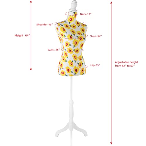 DRDINGRUI Dress Form w/Stand, Female Mannequin Torso for Dress Jewelry Display, Floral Mannequin Body, Yellow Sunflower - Thumbnail 5
