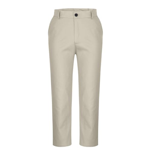 Mens Pants Button Elastic Waist Casual Business Work Dress Pant Fashion Slim Fit Straight Leg Trousers3