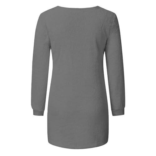 Generisch Damen Langarm Teddy Fleecepullover Elegant Long Fleece Pullover Ohne Kapuze Einfarbig Rundhals Casual Pulli Autumn Winter Bequeme Warm Oberteile Pour Festlich Alltagskleidung (Grey, XXXXXL)