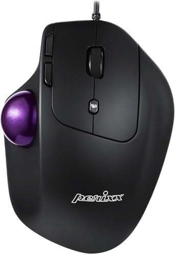 Perixx PERIMICE-520 Wired Ergonomic Trackball Mouse – 8 Programmable Buttons, Adjustable 0°/10°/20° Angle, 400/1600 DPI Optical, Sculpted Palm Support – Black