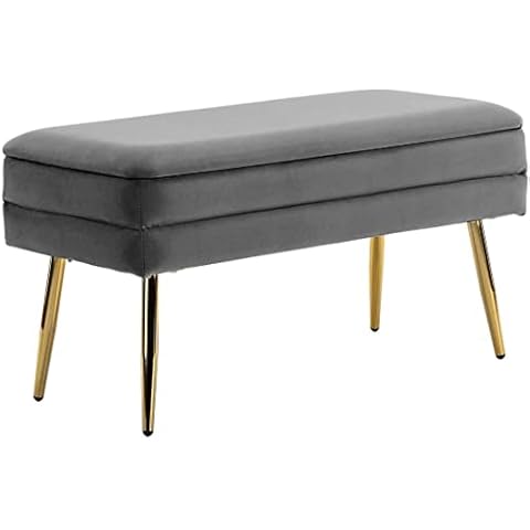iropro Large Storage Ottoman Box with Gilded Metal Legs & Removable Cover, Storage Ottoman Box Toy Chest and Footstool, Velvet Pouffe Foot Stool for Home Living Room Bedroom Office (Grey) Cover