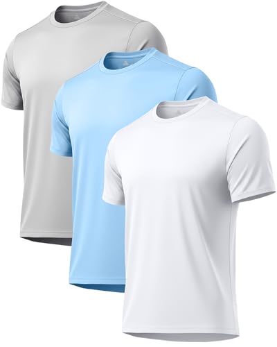 Image of 3 Pack Mens Swim Shirt Workout Shirts UPF 50+ Short Sleeve Rash Guard Fast Dry Sun Protection Lightweight Water Shirt