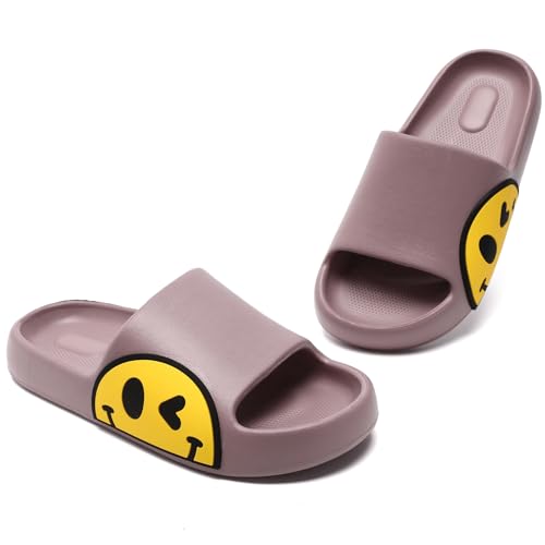Womens Slides,Pillow Slippers Sandals for Men,Unisex Non slip Quick Dry Shower Shoes Indoor Outdoor Open Toe Spa Bath Pool Gym House Casual Massage Smile Face Slippers