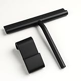 Tergivetro Doccia in Silicone – Pulisci Vetri, Porte, Finestre e Specchi – Tira Acqua Nero 24x19 cm con Supporto Incluso