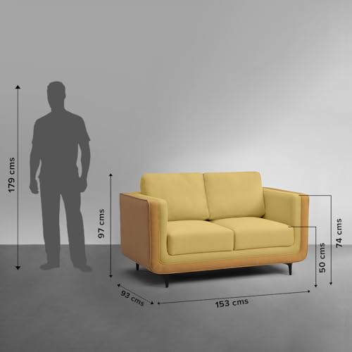 Image of Sleepyhead Mojo - 2 Seater Sofa | Premium Fabric | Dual-Tone Modern Design with Plush Cushioning | Durable Pine Wood Frame & Removable Back Cushion | German Tested | 3 Year Warranty - Trippy Yellow