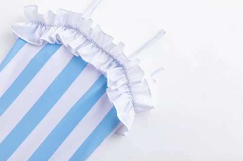 Image of LIZENS Girls Swimwear One Piece Striped 2-12Years Ruffle Trim Flounce Beach Bathing Suit for Kids