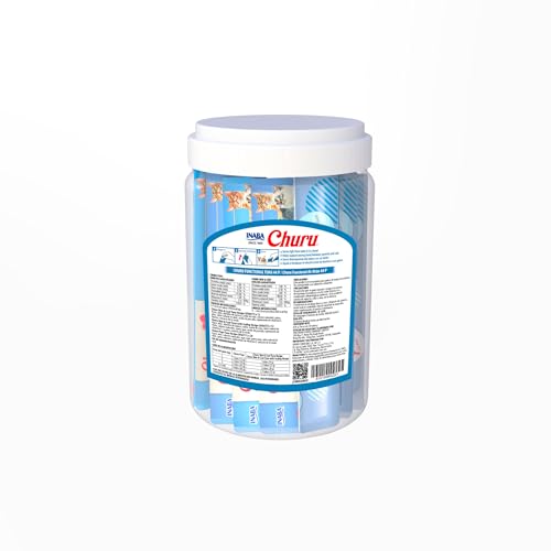 Image of INABA Churu for Senior 10+,Creamy Lickable Cat Treats with Taurine,Vitamin E & C,0.5 Ounces Each,Tubes,Tuna & Chicken Variety,(Pack of 120)