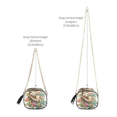 ALAZA Women's Sloth Branch Tropical Plants PU Leather Crossbody Bag Shoulder Purse with Tassel4